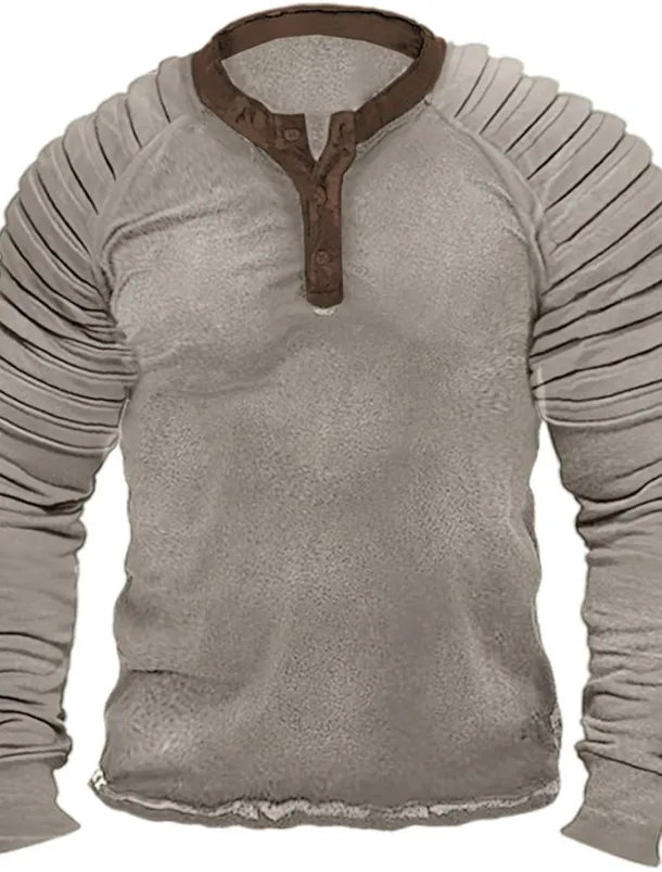 Men's T shirt Tee Henley Shirt Cool Shirt Long Sleeve Shirt Plain Slim Pleated Henley Street Vacation Long Sleeve Clothing Apparel Designer Basic Modern Contemporary