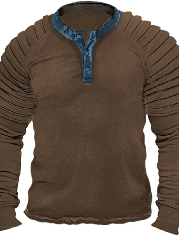 Men's T shirt Tee Henley Shirt Cool Shirt Long Sleeve Shirt Plain Slim Pleated Henley Street Vacation Long Sleeve Clothing Apparel Designer Basic Modern Contemporary