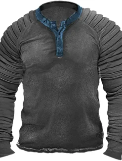 Men's T shirt Tee Henley Shirt Cool Shirt Long Sleeve Shirt Plain Slim Pleated Henley Street Vacation Long Sleeve Clothing Apparel Designer Basic Modern Contemporary