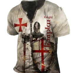 Men's T shirt Tee Henley Shirt Tee Designer Basic Casual Shirt Graphic Templar Cross Knights Templar Cross Short Sleeve Shirt Blue Purple Brown Outdoor Daily Sports Henley Summer Clothing Apparel 3D