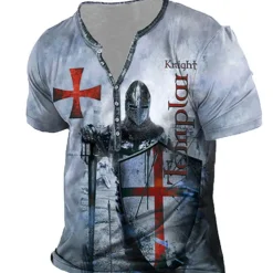 Men's T shirt Tee Henley Shirt Tee Designer Basic Casual Shirt Graphic Templar Cross Knights Templar Cross Short Sleeve Shirt Blue Purple Brown Outdoor Daily Sports Henley Summer Clothing Apparel 3D