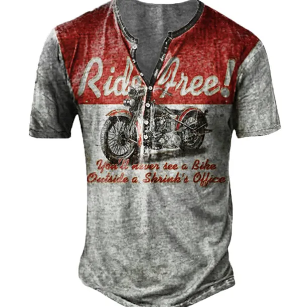 Men's T shirt Tee Henley Shirt Tee Graphic Motorcycle Henley Blue red Red Blue Purple Green 3D Print Plus Size Outdoor Casual Short Sleeve Button-Down Print Clothing Apparel Designer Stylish Retro