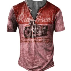 Men's T shirt Tee Henley Shirt Tee Graphic Motorcycle Henley Blue red Red Blue Purple Green 3D Print Plus Size Outdoor Casual Short Sleeve Button-Down Print Clothing Apparel Designer Stylish Retro