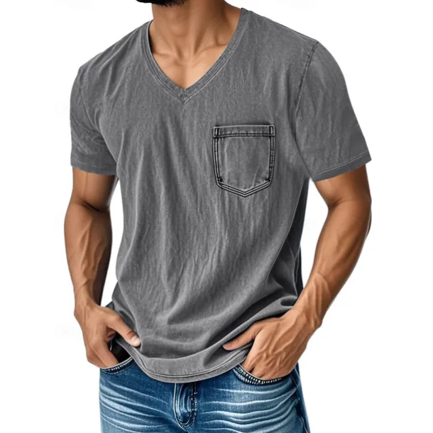Men's T Shirt Tee Short Sleeve Shirt Tee Top Short Sleeve V Neck Summer Plain Fashion Designer Basic Pocket Vacation Street Going out Black Navy Blue Blue Top Tee for Men