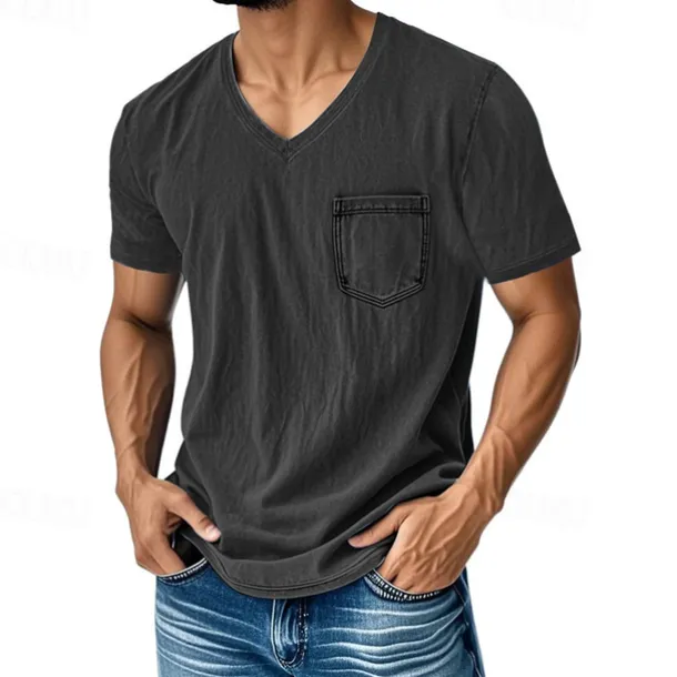 Men's T Shirt Tee Short Sleeve Shirt Tee Top Short Sleeve V Neck Summer Plain Fashion Designer Basic Pocket Vacation Street Going out Black Navy Blue Blue Top Tee for Men