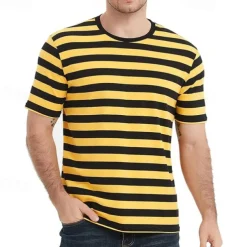 Men's T Shirt Tee Short Sleeve Shirt Tee Top Short Sleeve Crew Neck Spring & Summer Striped Fashion Designer Basic Vacation Street Going out Black Yellow Red Top Tee for Men