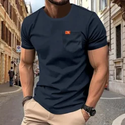 Men's T Shirt Tee Short Sleeve Shirt Tee Top Short Sleeve Crew Neck Spring & Summer Plain Fashion Designer Basic Sexy Vacation Street Going out Black White Dark Navy Top Tee for Men