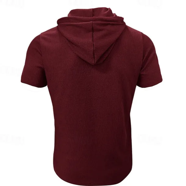 Men's T Shirt Tee Short Sleeve Shirt Tee Top Short Sleeve Hooded Summer Plain Fashion Designer Basic Buttons Vacation Street Going out Wine Black Blue Top Tee for Men