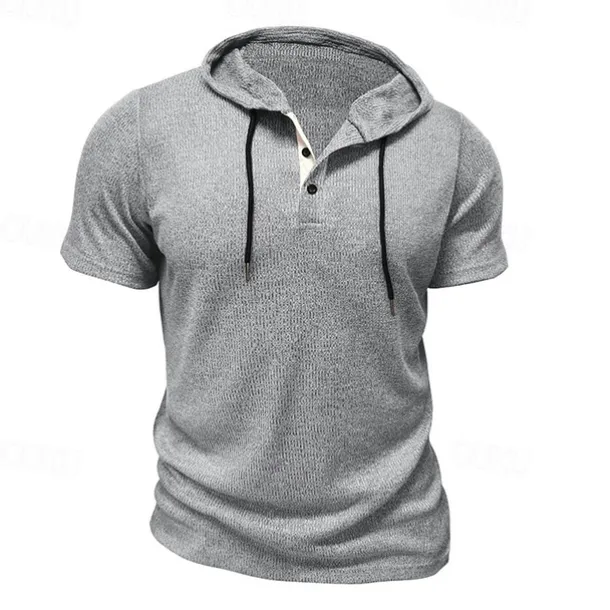 Men's T Shirt Tee Short Sleeve Shirt Tee Top Short Sleeve Hooded Summer Plain Fashion Designer Basic Buttons Vacation Street Going out Wine Black Blue Top Tee for Men