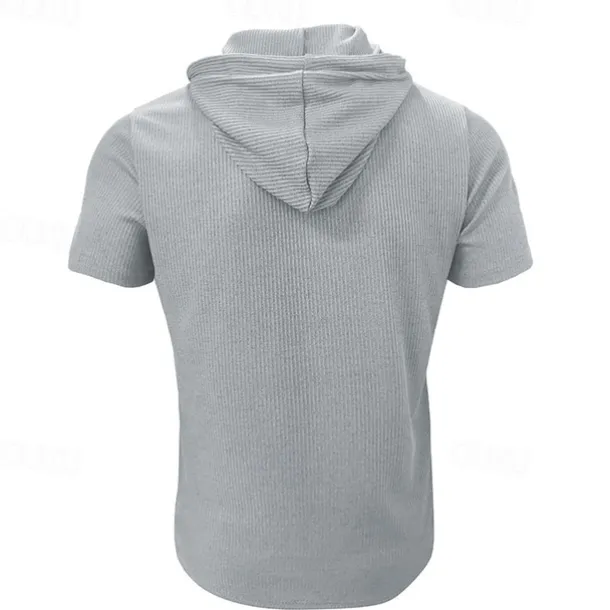 Men's T Shirt Tee Short Sleeve Shirt Tee Top Short Sleeve Hooded Summer Plain Fashion Designer Basic Buttons Vacation Street Going out Wine Black Blue Top Tee for Men