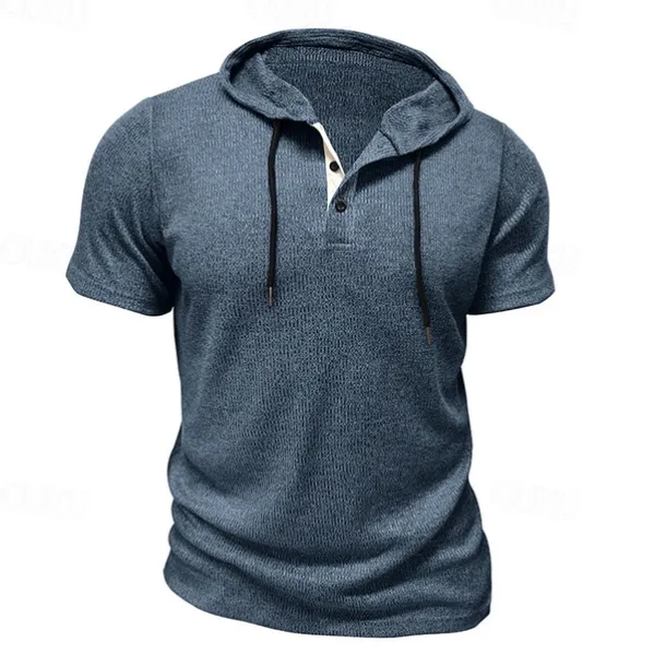 Men's T Shirt Tee Short Sleeve Shirt Tee Top Short Sleeve Hooded Summer Plain Fashion Designer Basic Buttons Vacation Street Going out Wine Black Blue Top Tee for Men