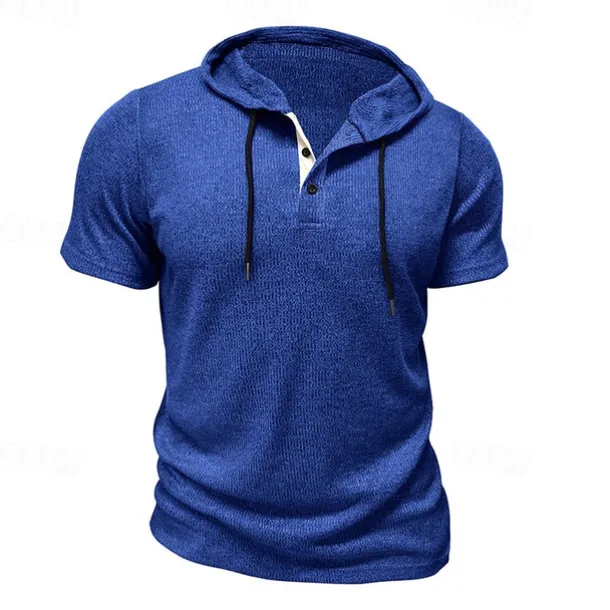 Men's T Shirt Tee Short Sleeve Shirt Tee Top Short Sleeve Hooded Summer Plain Fashion Designer Basic Buttons Vacation Street Going out Wine Black Blue Top Tee for Men