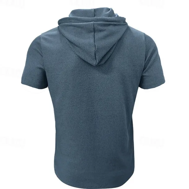 Men's T Shirt Tee Short Sleeve Shirt Tee Top Short Sleeve Hooded Summer Plain Fashion Designer Basic Buttons Vacation Street Going out Wine Black Blue Top Tee for Men