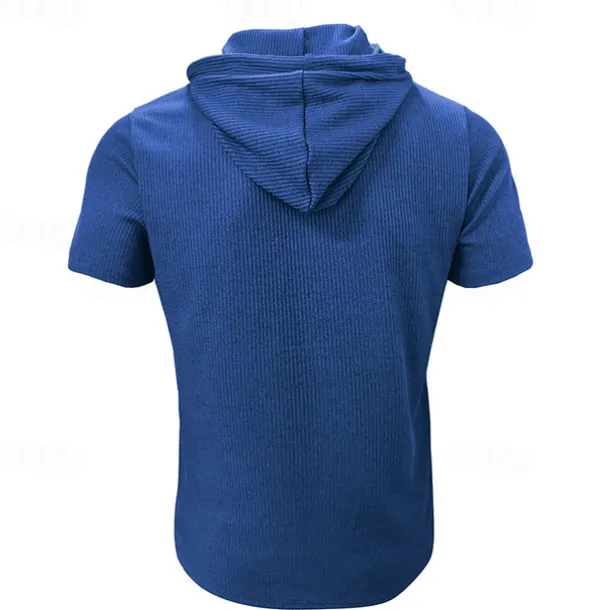 Men's T Shirt Tee Short Sleeve Shirt Tee Top Short Sleeve Hooded Summer Plain Fashion Designer Basic Buttons Vacation Street Going out Wine Black Blue Top Tee for Men