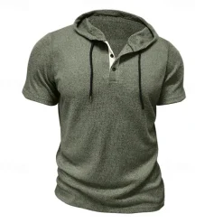 Men's T Shirt Tee Short Sleeve Shirt Tee Top Short Sleeve Hooded Summer Plain Fashion Designer Basic Buttons Vacation Street Going out Wine Black Blue Top Tee for Men