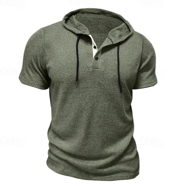 Men's T Shirt Tee Short Sleeve Shirt Tee Top Short Sleeve Hooded Summer Plain Fashion Designer Basic Buttons Vacation Street Going out Wine Black Blue Top Tee for Men