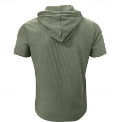 Men's T Shirt Tee Short Sleeve Shirt Tee Top Short Sleeve Hooded Summer Plain Fashion Designer Basic Buttons Vacation Street Going out Wine Black Blue Top Tee for Men