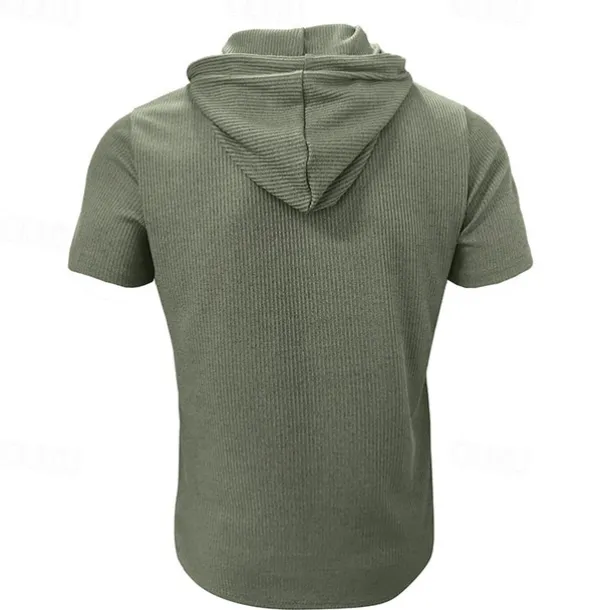 Men's T Shirt Tee Short Sleeve Shirt Tee Top Short Sleeve Hooded Summer Plain Fashion Designer Basic Buttons Vacation Street Going out Wine Black Blue Top Tee for Men