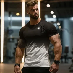 Men's T shirt Tee Sports T-Shirt Crew Neck Short Sleeve Sports & Outdoor Vacation Casual Daily Gym Quick dry Breathable Gradient Black / White White Activewear Fashion Basic