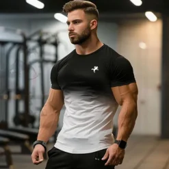 Men's T shirt Tee Sports T-Shirt Crew Neck Short Sleeve Sports & Outdoor Vacation Casual Daily Gym Quick dry Breathable Gradient Black / White White Activewear Fashion Basic