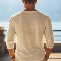 Men's T Shirt Tee Tee Top Long Sleeve Shirt Long Sleeve V Neck Summer Spring Plain Fashion Designer Basic Classic Vacation Street Going out Beige Top Tee for Men