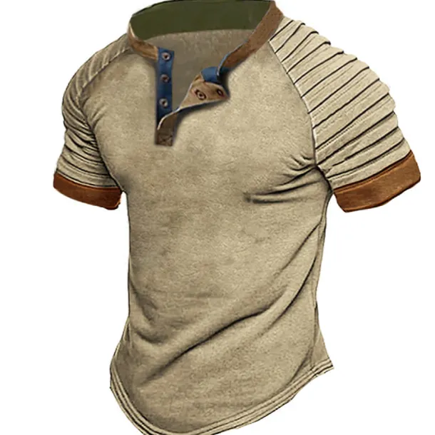 Men's T shirt Tee Tee Top Plain Slim Pleated Standing Collar Street Vacation Short Sleeves Lace up Clothing Apparel Fashion Designer Basic