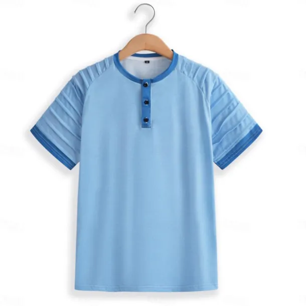 Men's T shirt Tee Tee Top Plain Slim Pleated Standing Collar Street Vacation Short Sleeves Lace up Clothing Apparel Fashion Designer Basic