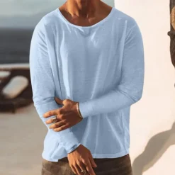 Men's T Shirt Tee Top Long Sleeve Shirt Long Sleeve Crew Neck Spring & Fall Plain Fashion Designer Basic Vacation Street Going out Black Sky Blue Khaki Top Tee for Men