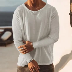 Men's T Shirt Tee Top Long Sleeve Shirt Long Sleeve Crew Neck Spring & Fall Plain Fashion Designer Basic Vacation Street Going out Black Sky Blue Khaki Top Tee for Men