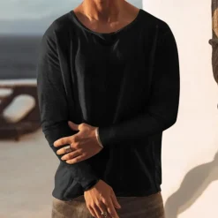 Men's T Shirt Tee Top Long Sleeve Shirt Long Sleeve Crew Neck Spring & Fall Plain Fashion Designer Basic Vacation Street Going out Black Sky Blue Khaki Top Tee for Men