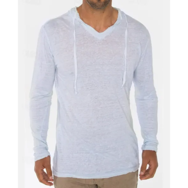 Men's T Shirt Tee Top Long Sleeve Hooded Summer Plain Fashion Designer Basic Vacation Street Going out White Navy Blue Brown Top Tee for Men