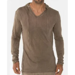 Men's T Shirt Tee Top Long Sleeve Hooded Summer Plain Fashion Designer Basic Vacation Street Going out White Navy Blue Brown Top Tee for Men