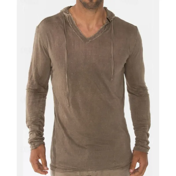 Men's T Shirt Tee Top Long Sleeve Hooded Summer Plain Fashion Designer Basic Vacation Street Going out White Navy Blue Brown Top Tee for Men