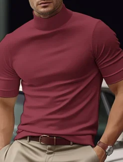 Men's T Shirt Tee Top Mock Turtleneck Short Sleeves Turtleneck Summer Plain Fashion Designer Basic Vacation Street Going out Black White Blue Top Tee for Men