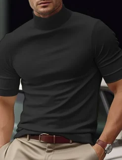 Men's T Shirt Tee Top Mock Turtleneck Short Sleeves Turtleneck Summer Plain Fashion Designer Basic Vacation Street Going out Black White Blue Top Tee for Men