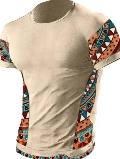Men's T Shirt Tee Top Short Sleeves Crew Neck Summer Color Block Tribal Fashion Designer Ethnic Vacation Going out Casual Daily Black White Red Top Tee for Men