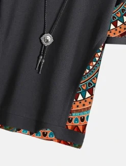 Men's T Shirt Tee Top Short Sleeves Crew Neck Summer Color Block Tribal Fashion Designer Ethnic Vacation Going out Casual Daily Black White Red Top Tee for Men