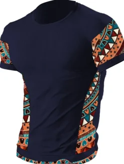Men's T Shirt Tee Top Short Sleeves Crew Neck Summer Color Block Tribal Fashion Designer Ethnic Vacation Going out Casual Daily Black White Red Top Tee for Men