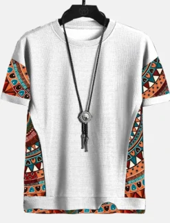 Men's T Shirt Tee Top Short Sleeves Crew Neck Summer Color Block Tribal Fashion Designer Ethnic Vacation Going out Casual Daily Black White Red Top Tee for Men