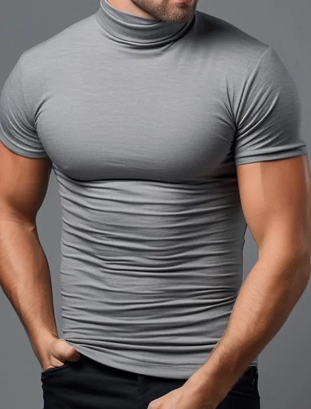 Men's T Shirt Tee Top Short Sleeves Turtleneck Summer Plain Fashion Designer Basic Vacation Street Going out Black White Green Top Tee for Men