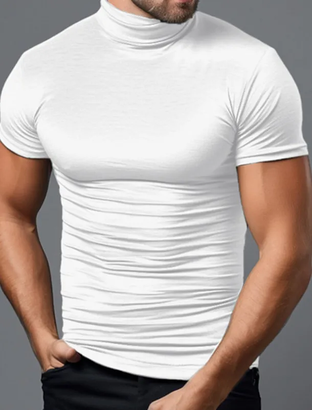 Men's T Shirt Tee Top Short Sleeves Turtleneck Summer Plain Fashion Designer Basic Vacation Street Going out Black White Green Top Tee for Men