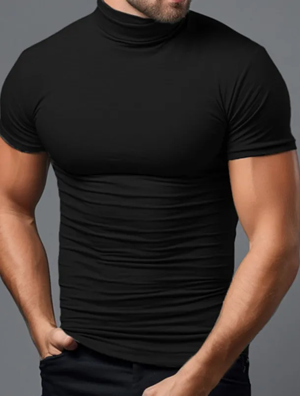 Men's T Shirt Tee Top Short Sleeves Turtleneck Summer Plain Fashion Designer Basic Vacation Street Going out Black White Green Top Tee for Men