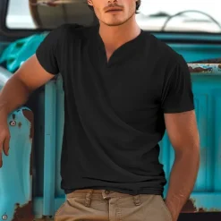 Men's T Shirt Tee Top Short Sleeve V Neck Summer Plain Sports Fashion Lightweight V Neck Vacation Casual Holiday Dark Grey Black White Top Tee for Men