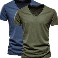 Men's T Shirt Tee Top Short Sleeves V Neck Summer Plain Fashion Designer Basic V Neck Vacation Street Going out White+Black White and Blue Orange / Green Top Tee for Men