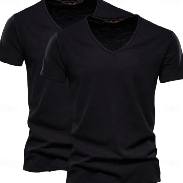 Men's T Shirt Tee Top Short Sleeves V Neck Summer Plain Fashion Designer Basic V Neck Vacation Street Going out White+Black White and Blue Orange / Green Top Tee for Men