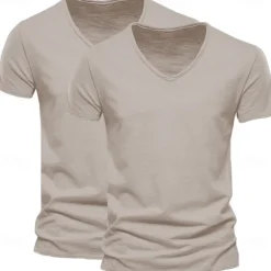 Men's T Shirt Tee Top Short Sleeves V Neck Summer Plain Fashion Designer Basic V Neck Vacation Street Going out White+Black White and Blue Orange / Green Top Tee for Men