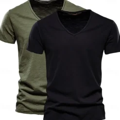 Men's T Shirt Tee Top Short Sleeves V Neck Summer Plain Fashion Designer Basic V Neck Vacation Street Going out White+Black White and Blue Orange / Green Top Tee for Men
