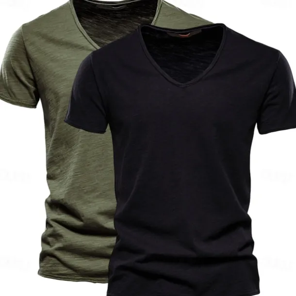 Men's T Shirt Tee Top Short Sleeves V Neck Summer Plain Fashion Designer Basic V Neck Vacation Street Going out White+Black White and Blue Orange / Green Top Tee for Men