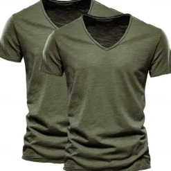 Men's T Shirt Tee Top Short Sleeves V Neck Summer Plain Fashion Designer Basic V Neck Vacation Street Going out White+Black White and Blue Orange / Green Top Tee for Men