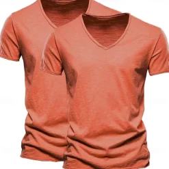 Men's T Shirt Tee Top Short Sleeves V Neck Summer Plain Fashion Designer Basic V Neck Vacation Street Going out White+Black White and Blue Orange / Green Top Tee for Men